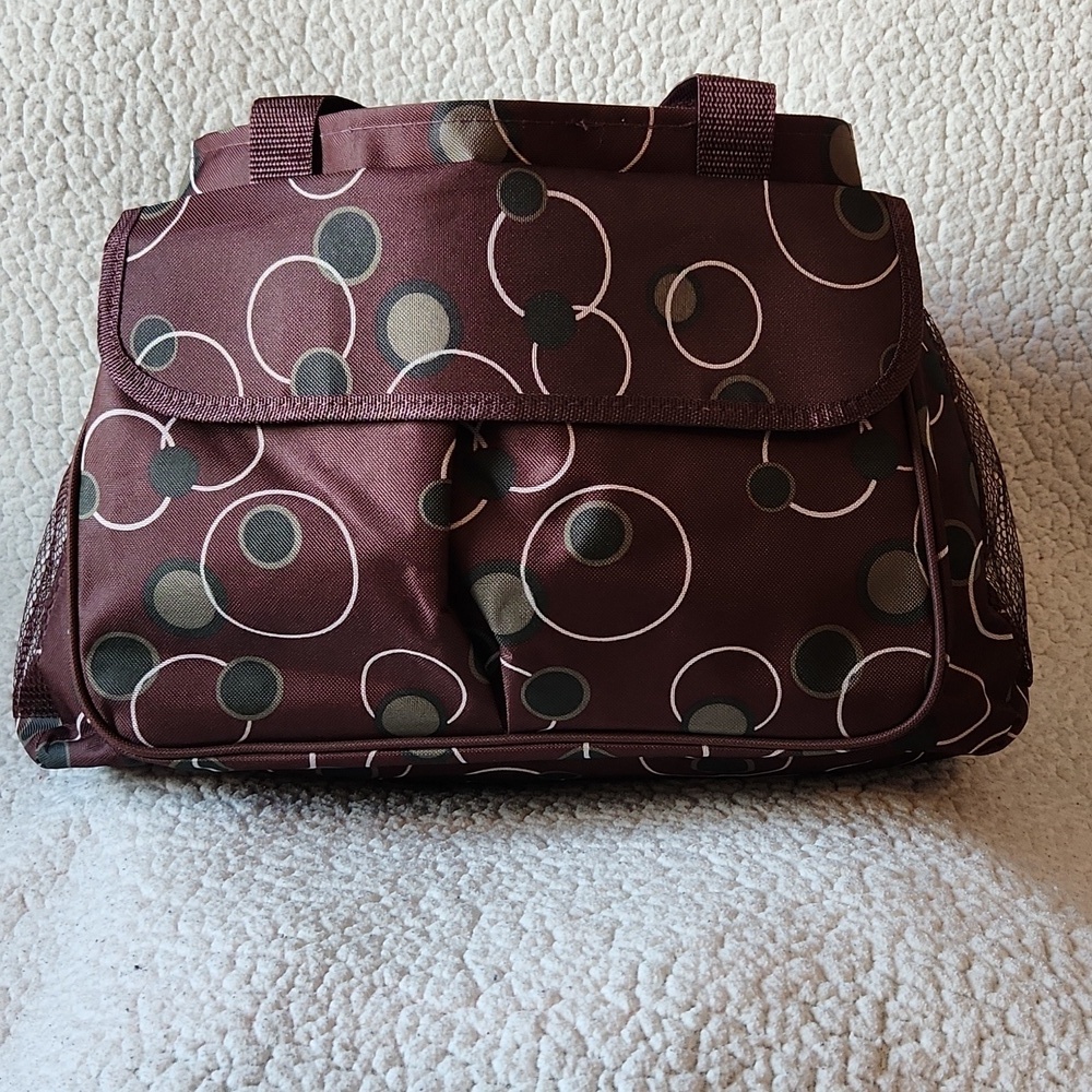 AARP Brown And Green Polka Dots Heavyduty Canvas Large Shoulder Tote Bag